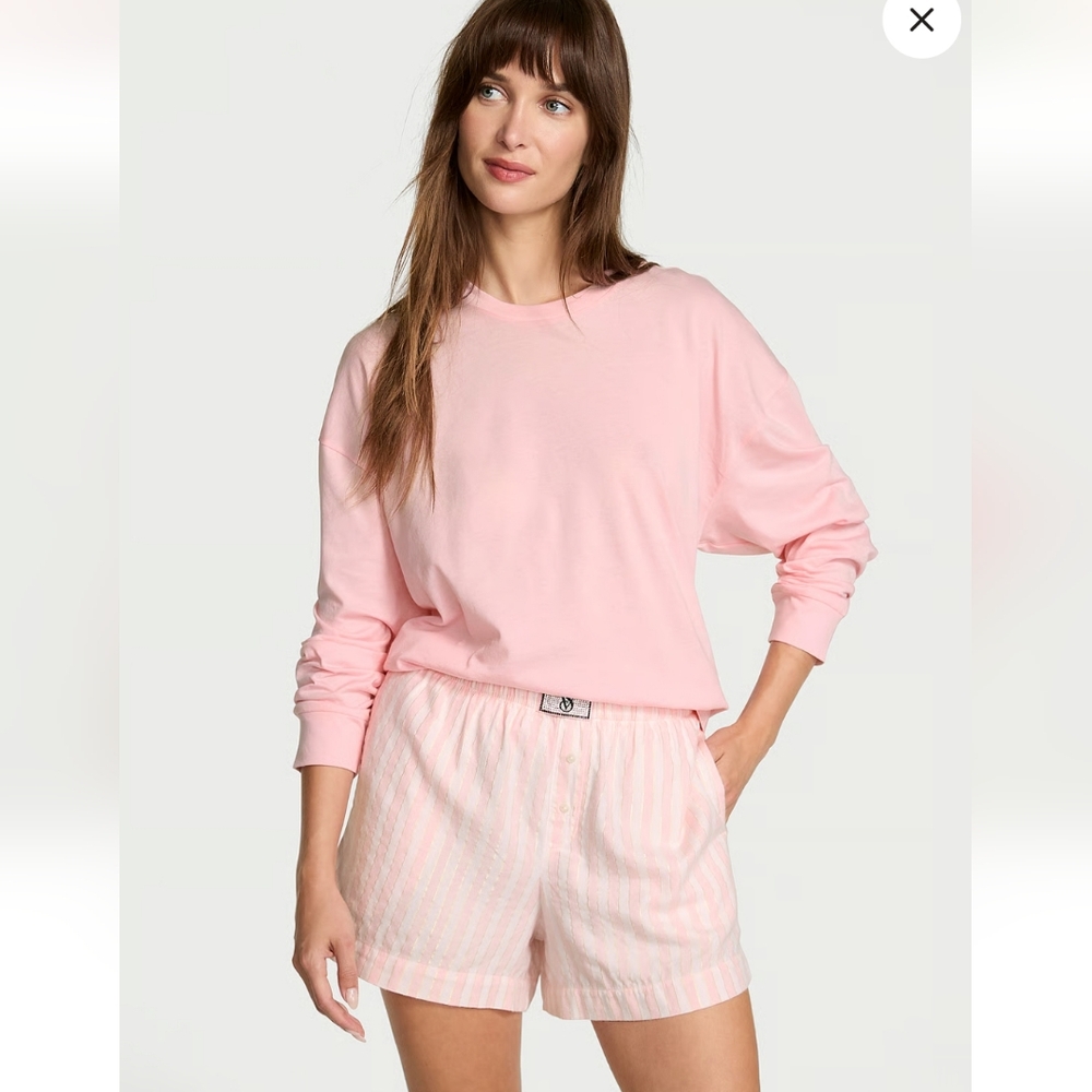 New Flannel Long-Sleeve Short Tee-Jama Set XL
